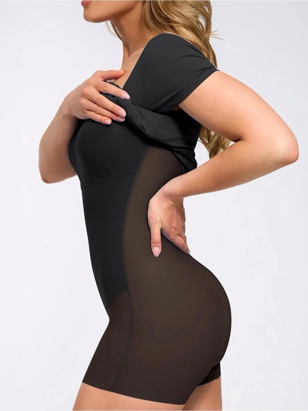 Square-Neck Shapewear Sculpting Black Mini Dress - Picture 3 of 5